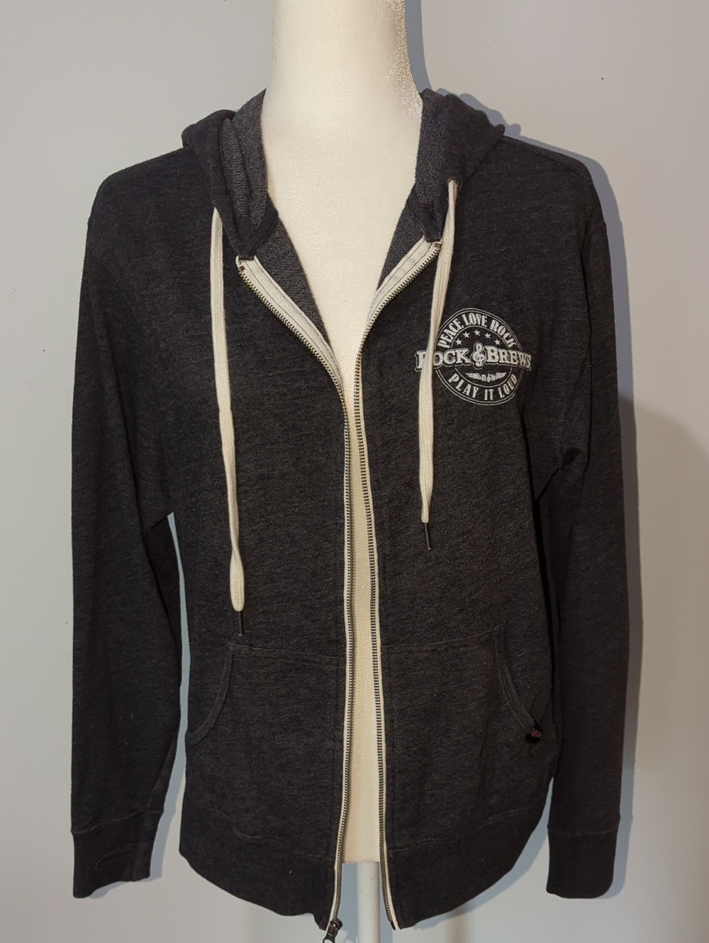 Unisex-Rock & Brews-Charcoal Zip Hoodie w/ Rock & Brews logo on front & back
